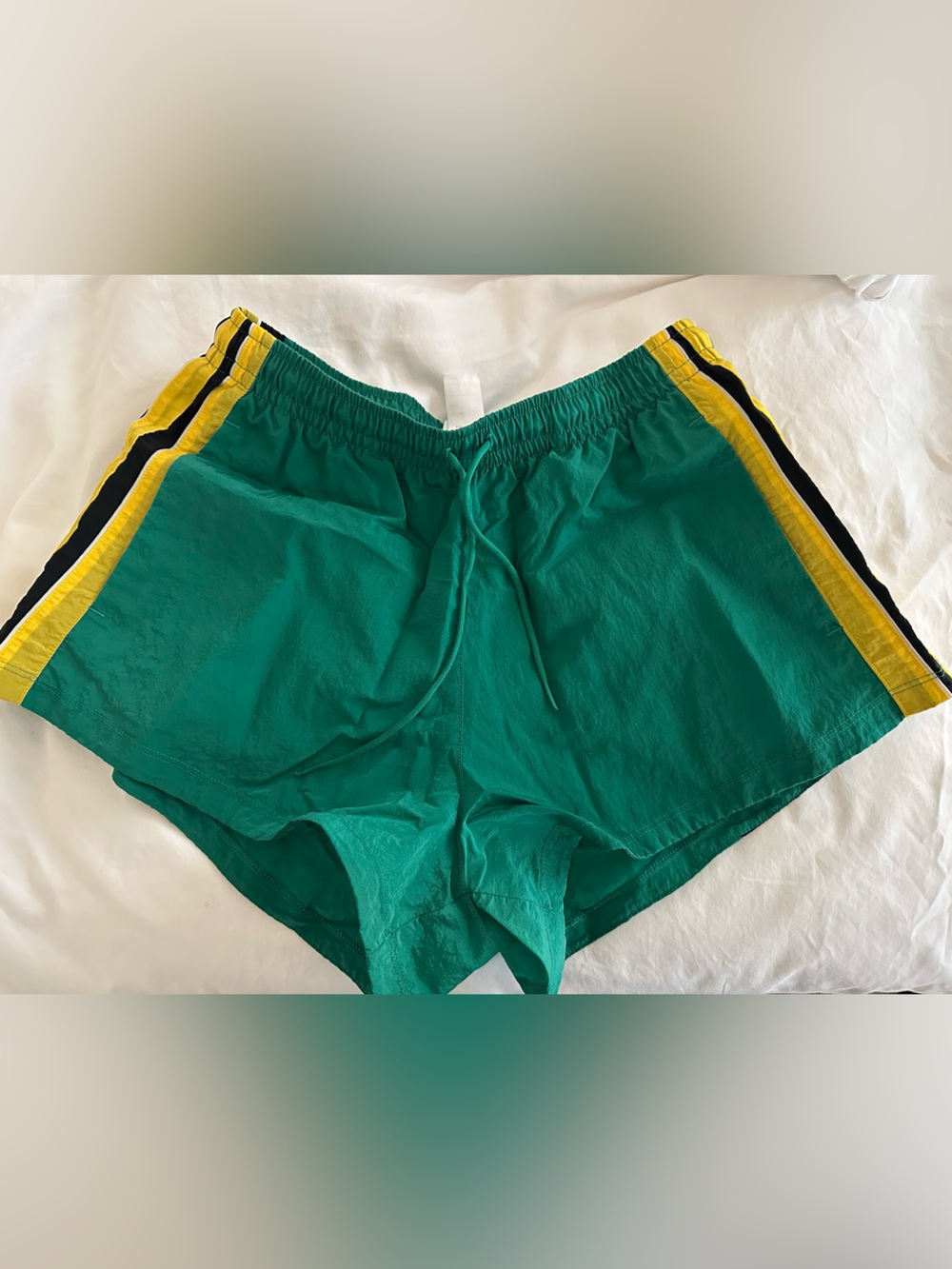 adidas Green Athletic Shorts with Yellow Trim